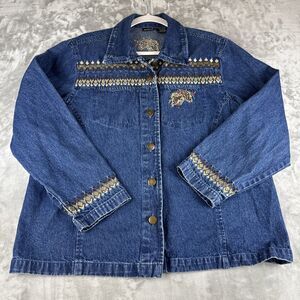 North Crest Embroidered Denim Jacket Women's XL Pinecone Cottagecore 90's (1056)